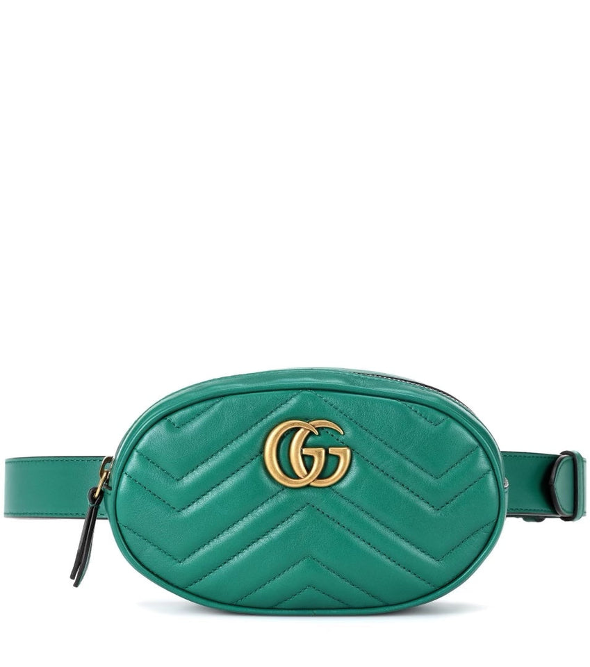 Gucci GG MARMONT MATELASSE LEATHER BELT BAG IN GREEN