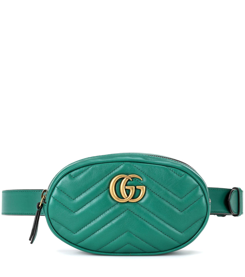 Gucci GG MARMONT MATELASSE LEATHER BELT BAG IN GREEN
