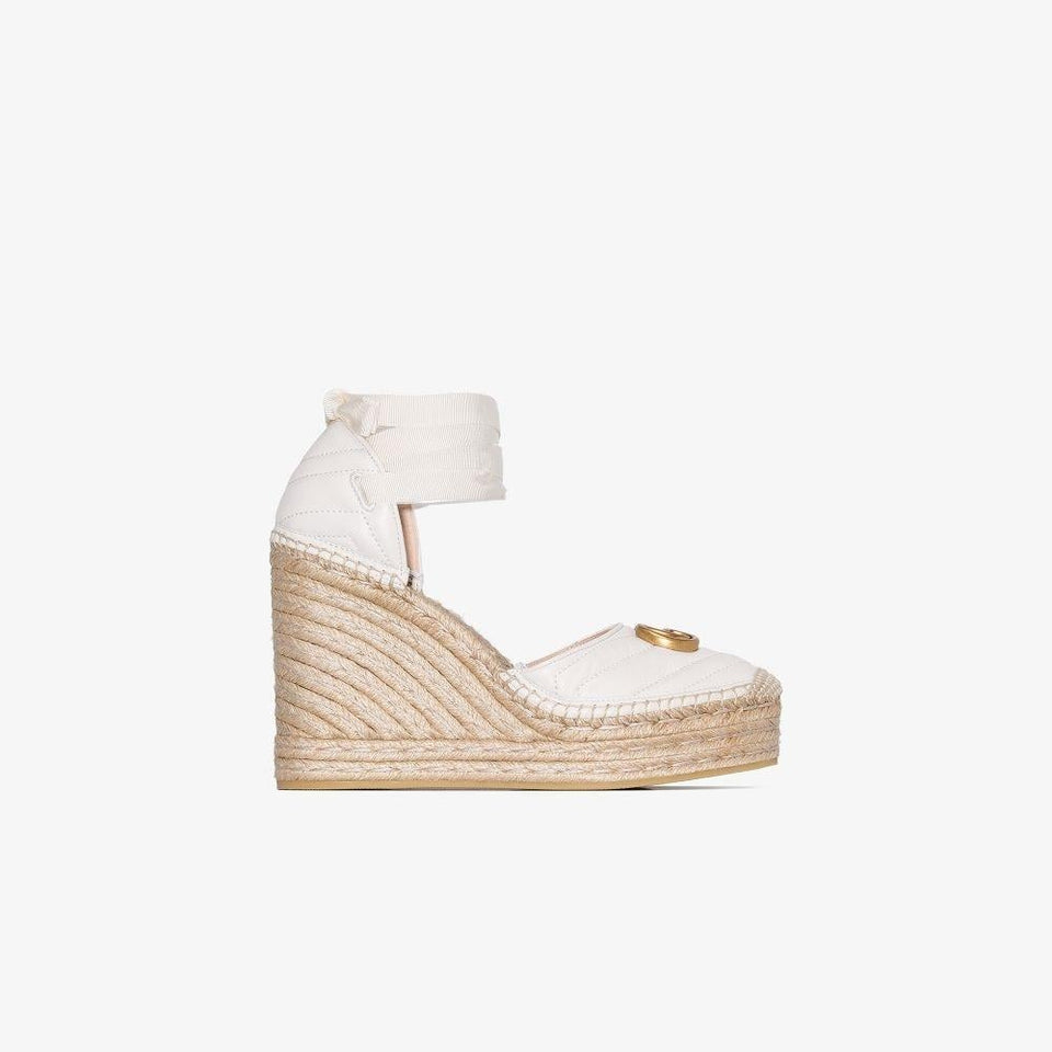 Gucci PILAR 120 QUILTED NAPPA LEATHER ESPADRILLE WEDGE SANDALS