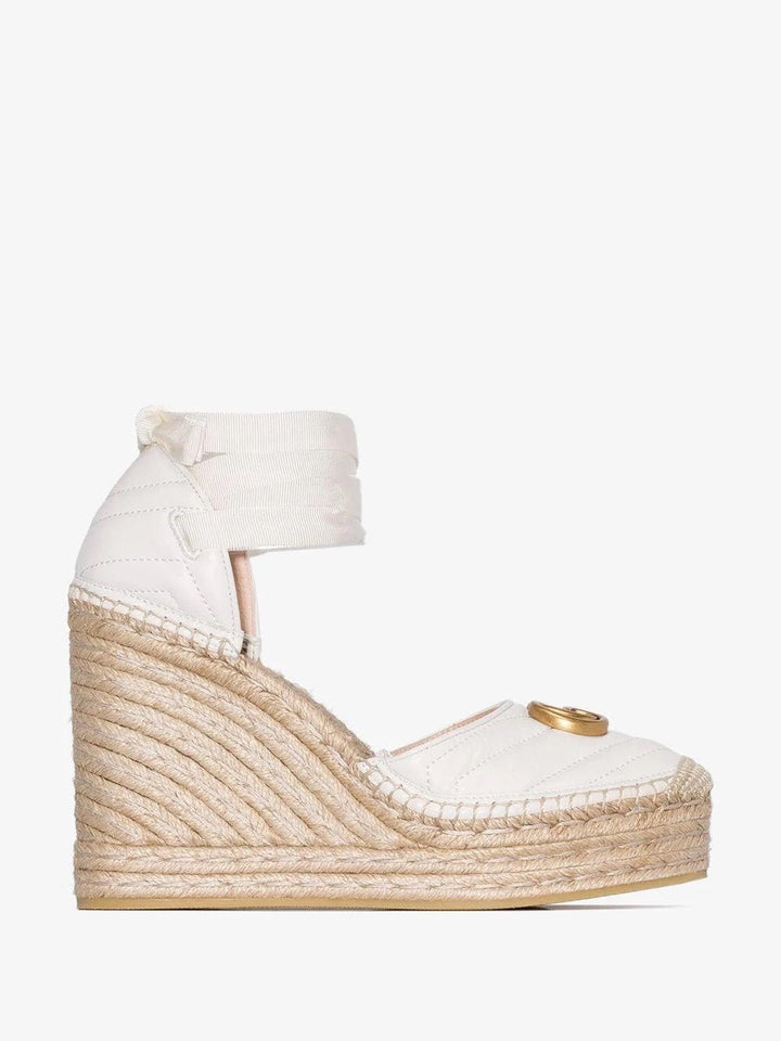 Gucci PILAR 120 QUILTED NAPPA LEATHER ESPADRILLE WEDGE SANDALS