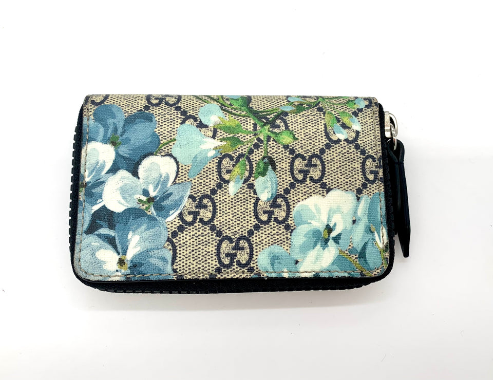 Gucci GG SUPREME BLOOMS ZIP AROUND CARD CASE