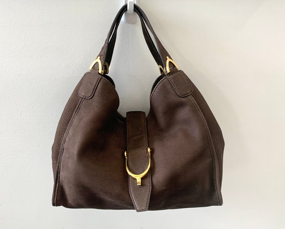 Gucci STIRRUP NUBUCK SUEDE HOBO BAG