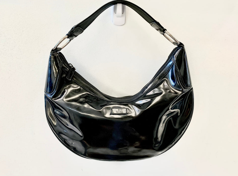 Gucci PATENT LEATHER HALF MOON BAG