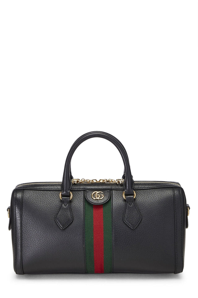 Gucci OPHIDIA BLACK LEATHER TOP HANDLE BAG