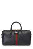 Gucci OPHIDIA BLACK LEATHER TOP HANDLE BAG