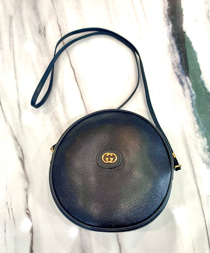 Gucci VINTAGE ROUND CANTEEN-STYLE LEATHER BAG