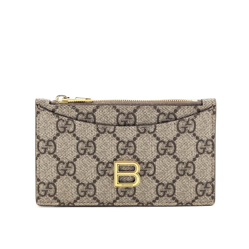 Gucci x Luxury Balenciaga Trending 2025 Beige GG Supreme Monogram Zip Card Case