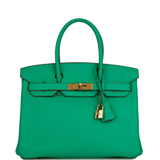 Hermes Birkin 30 Menthe Clemence Gold Hardware