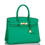 Hermes Birkin 30 Menthe Clemence Gold Hardware