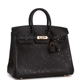 Hermes Birkin 25 Black Ostrich Rose Gold Hardware