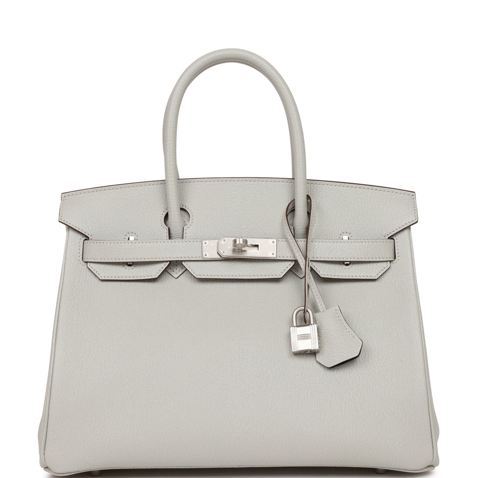 Hermes Birkin 30 Gris Perle Verso Chevre Brushed Palladium Hardware