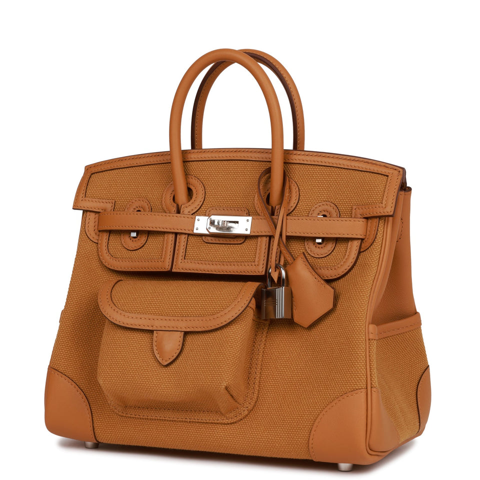 Hermes Birkin Cargo 25 Desert/ Sesame Swift and Toile Canvas Palladium Hardware