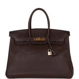 Hermes Birkin 35 Marron Fonce Fjord Gold Hardware
