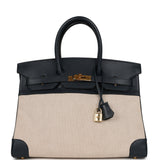 Hermes Birkin 35 Bleu Indigo Courchevel and Toile H Gold Hardware