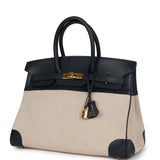 Hermes Birkin 35 Bleu Indigo Courchevel and Toile H Gold Hardware