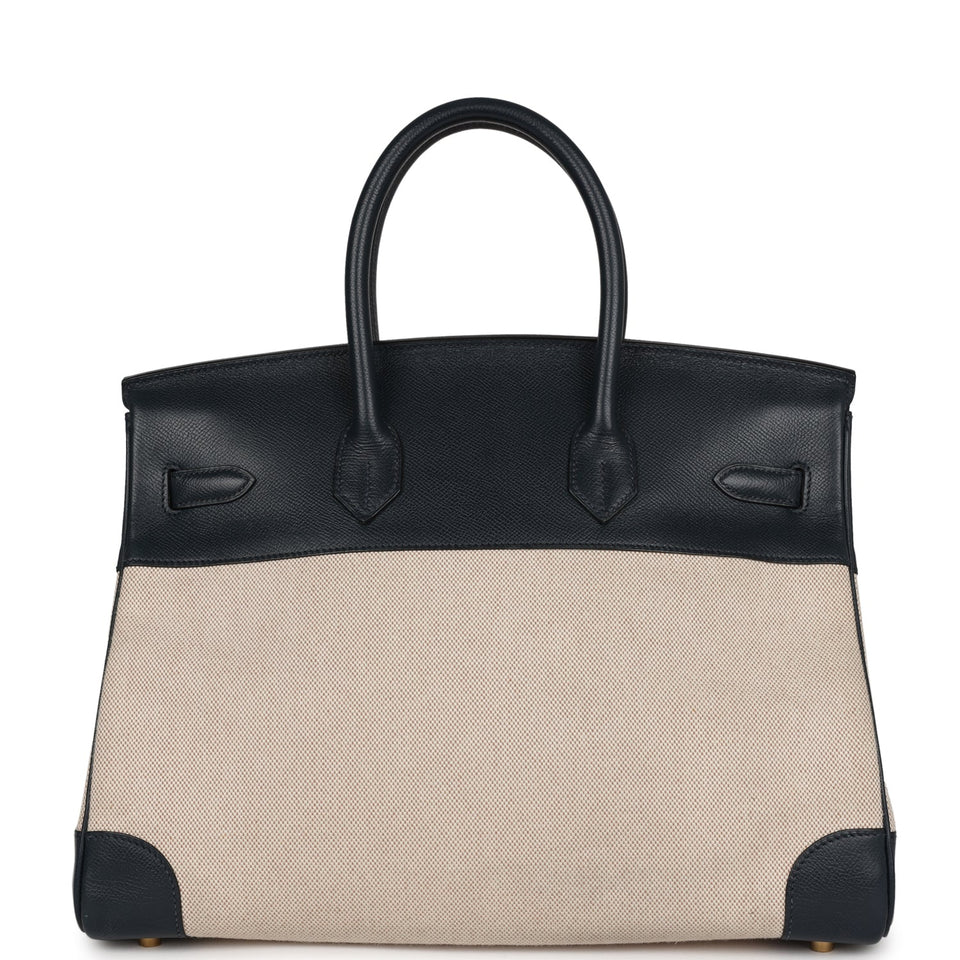 Hermes Birkin 35 Bleu Indigo Courchevel and Toile H Gold Hardware
