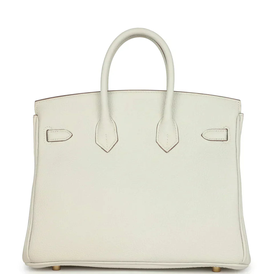 Hermes Birkin 25 Leather Gold Hardware Handbag Bag for Women (White Matt)