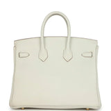 Hermes Birkin 25 Leather Gold Hardware Handbag Bag for Women (White Matt)