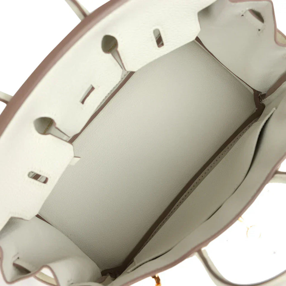 Hermes Birkin 25 Leather Gold Hardware Handbag Bag for Women (White Matt)
