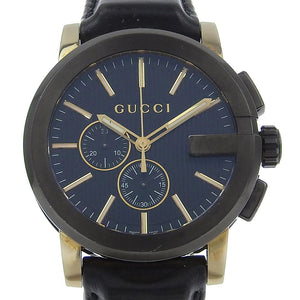 Gucci Watches Quartz 101.2 Stainless Steel , Embossed Leather black G Chrono black dial mens