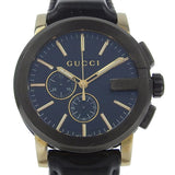 Gucci Watches Quartz 101.2 Stainless Steel , Embossed Leather black G Chrono black dial mens