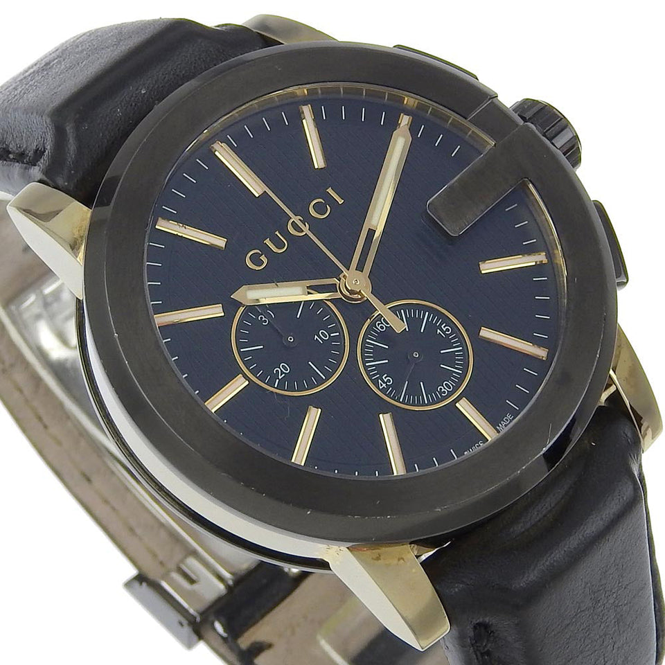 Gucci Watches Quartz 101.2 Stainless Steel , Embossed Leather black G Chrono black dial mens