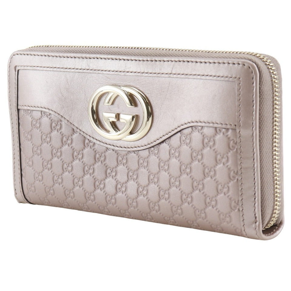 Gucci Long Wallet Purse 308012 Sima leather pink Zip Around Interlocking G