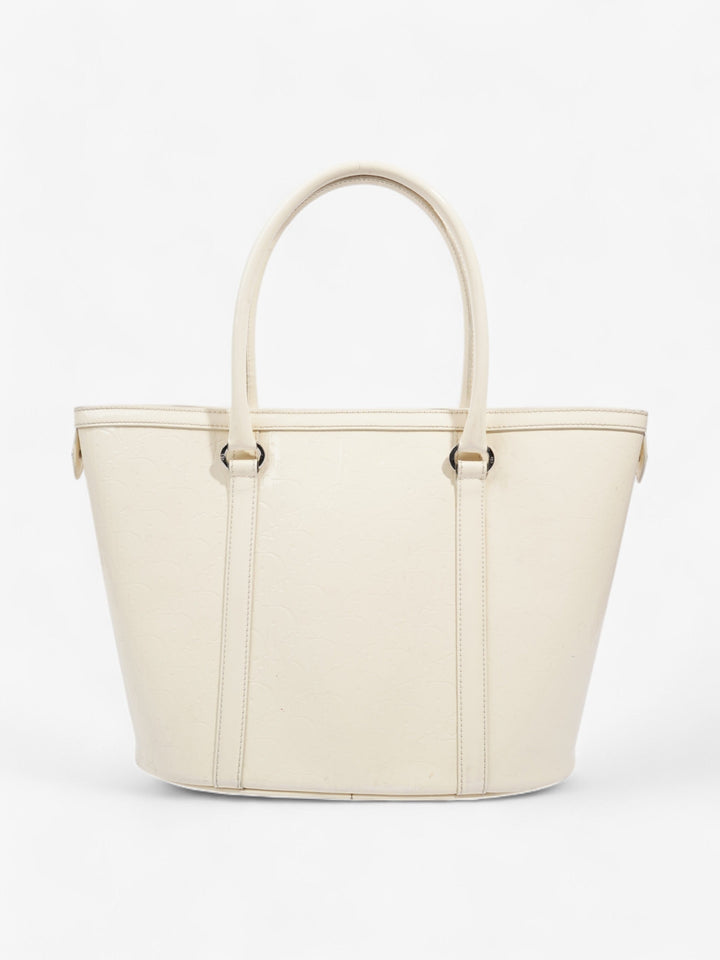 Christian Dior Tote Bag Off White Patent Leather