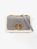 Christian Dior Small Caro Grey / Cream Shearling