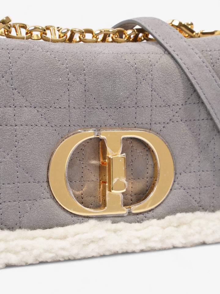 Christian Dior Small Caro Grey / Cream Shearling