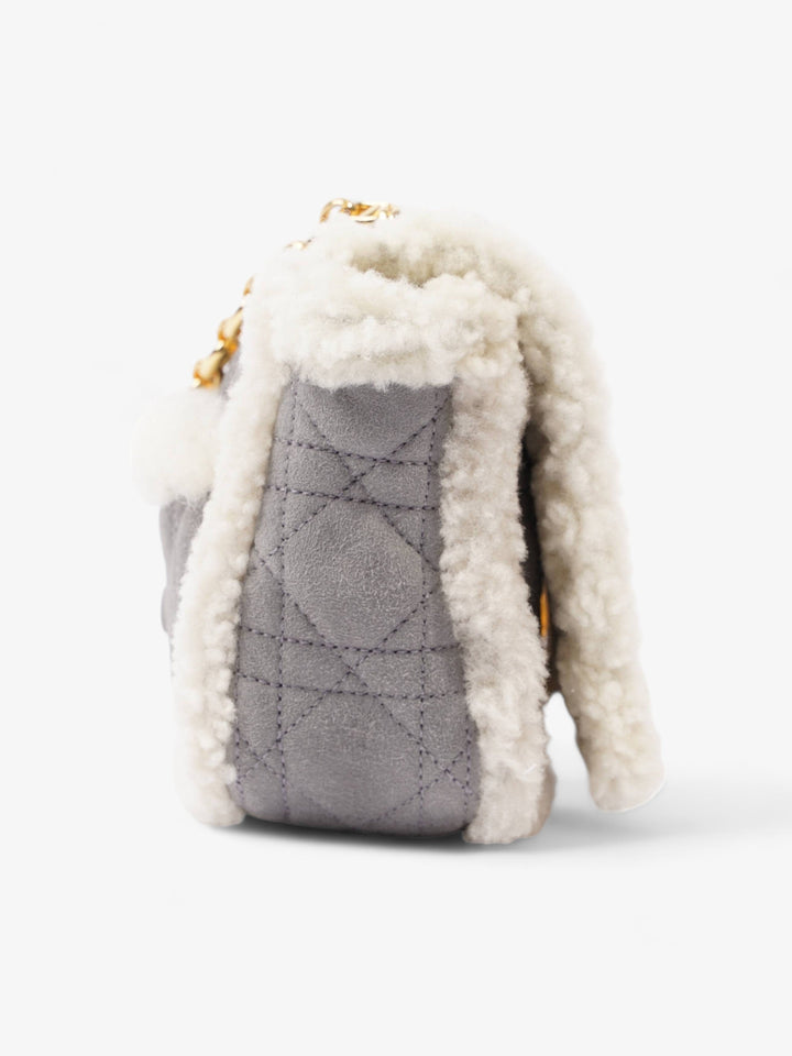 Christian Dior Small Caro Grey / Cream Shearling