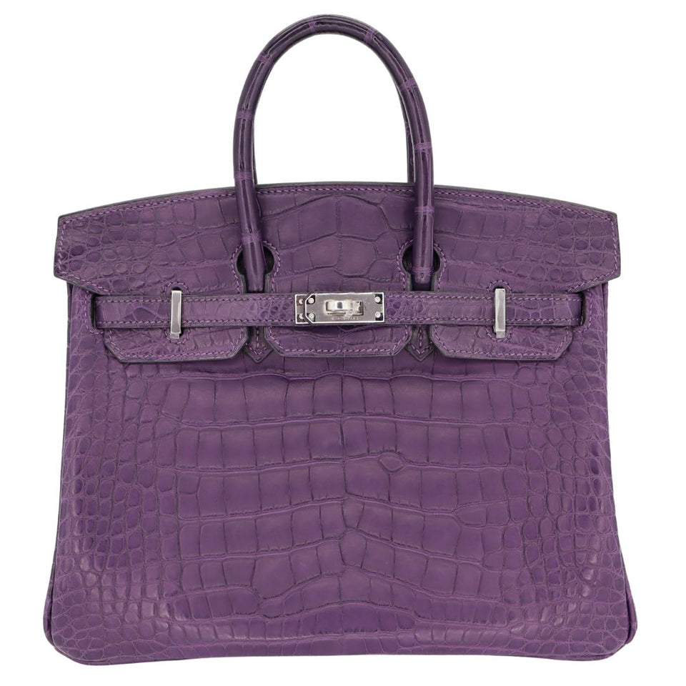 Hermes25cm Birkin Amethyst Matte Alligator Palladium Hardware