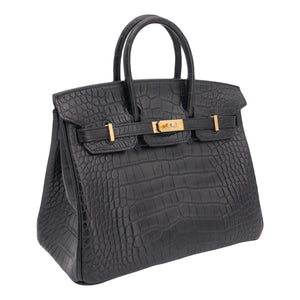 Hermes25cm Birkin Black Matte Alligator Gold Hardware