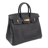 Hermes25cm Birkin Black Matte Alligator Gold Hardware