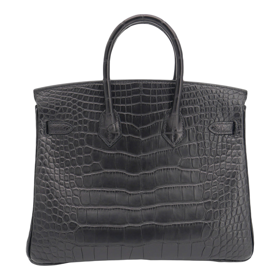 Hermes25cm Birkin Black Matte Alligator Gold Hardware