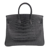 Hermes25cm Birkin Black Matte Alligator Gold Hardware
