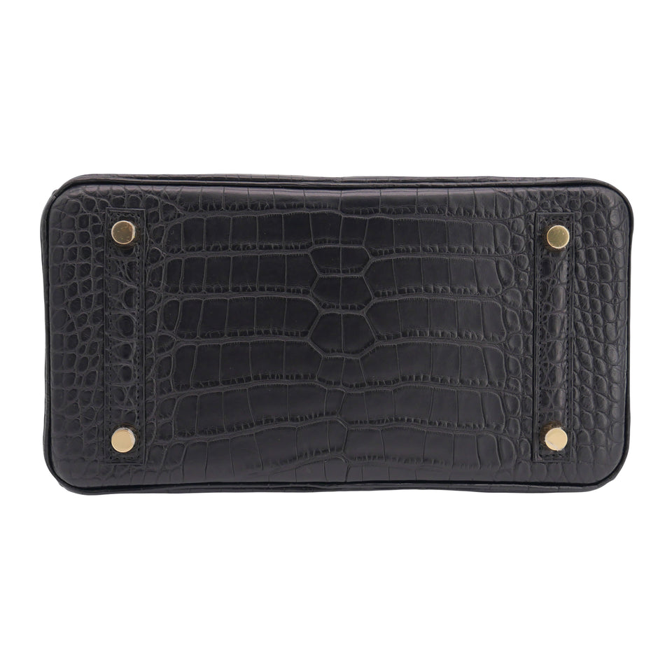 Hermes25cm Birkin Black Matte Alligator Gold Hardware