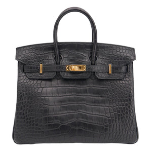 Hermes25cm Birkin Black Matte Alligator Gold Hardware