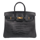 Hermes25cm Birkin Black Matte Alligator Gold Hardware