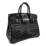 Hermes25cm Birkin Black Shiny Niloticus Crocodile Palladium Hardware