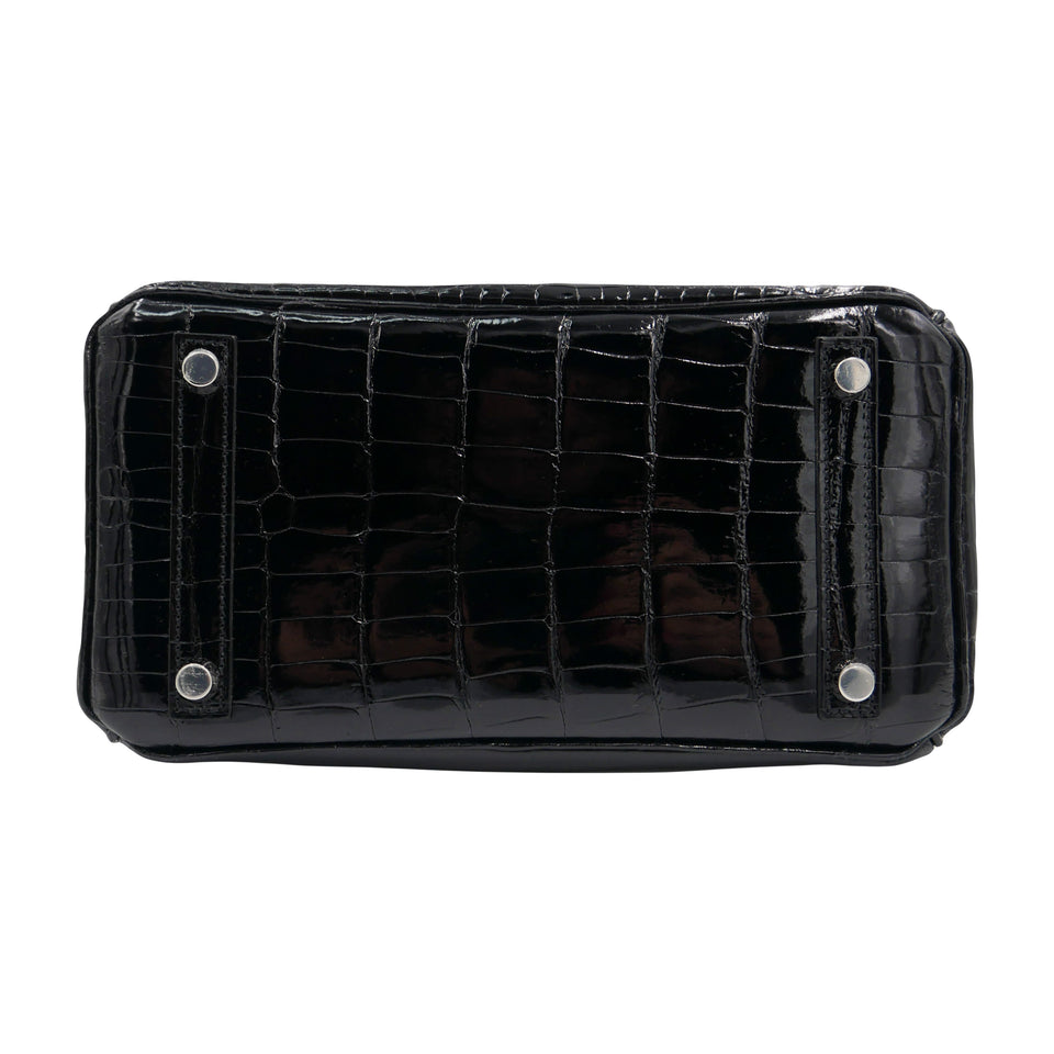 Hermes25cm Birkin Black Shiny Niloticus Crocodile Palladium Hardware
