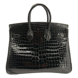 Hermes25cm Birkin Black Shiny Porosus Crocodile Gold Hardware