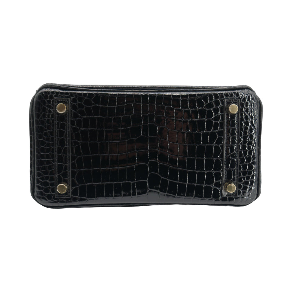 Hermes25cm Birkin Black Shiny Porosus Crocodile Gold Hardware