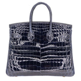 Hermes25cm Birkin Bleu Baltique Shiny Niloticus Gold Hardware
