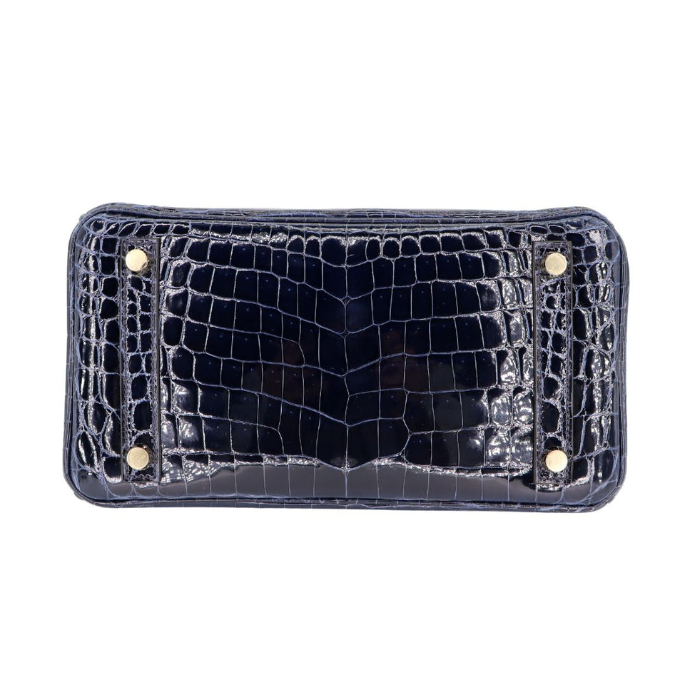 Hermes25cm Birkin Bleu Baltique Shiny Niloticus Gold Hardware