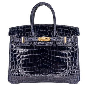 Hermes25cm Birkin Bleu Baltique Shiny Niloticus Gold Hardware