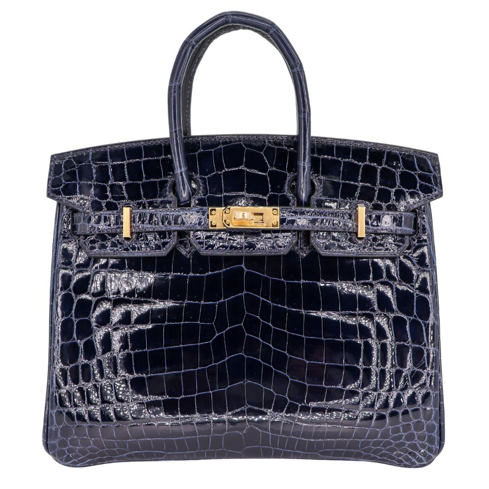 Hermes25cm Birkin Bleu Baltique Shiny Niloticus Gold Hardware