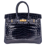 Hermes25cm Birkin Bleu Baltique Shiny Niloticus Gold Hardware