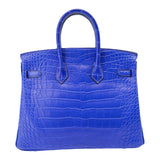 Hermes25cm Birkin Bleu Electrique Matte Alligator Palladium Hardware