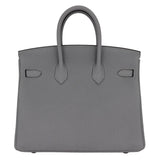 Hermes25cm Birkin Bleu Lin Togo Leather Palladium Hardware